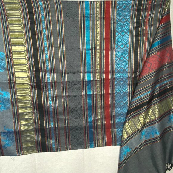 Scarf Elephant Shawl Wrap Runner Thailand Pattern Brocade Thai Laos ? - Picture 3 of 8